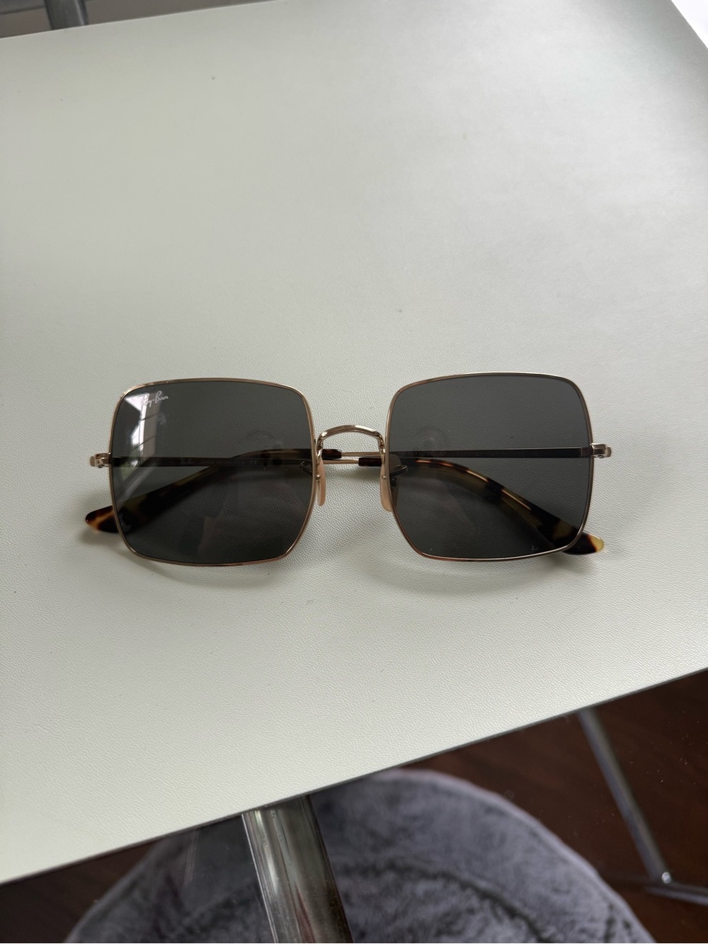 Ray-Ban Women's Gold Square Sunglasses with Dark Gray Lenses